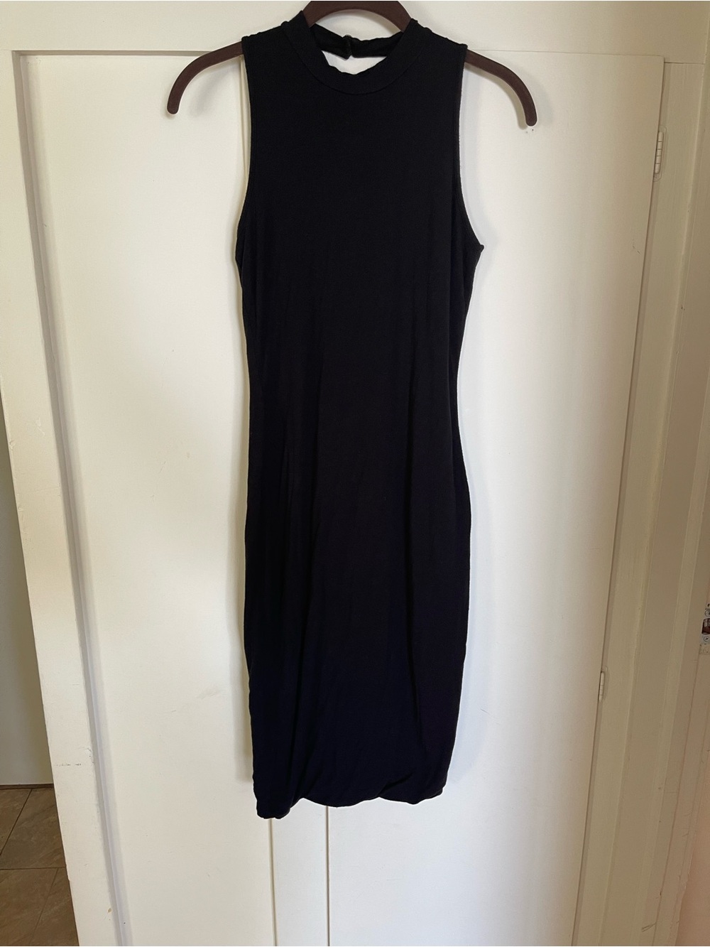 Soprano Black Sleeveless Midi Dress with High Neck